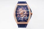 Replica Franck Muller V45 Dragon Yachting Blue Dial Rose Gold Diamond Watch 